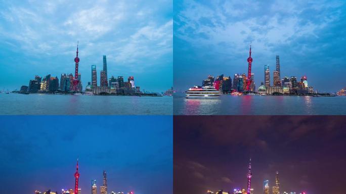 上海外滩东方明珠夜景延时城市