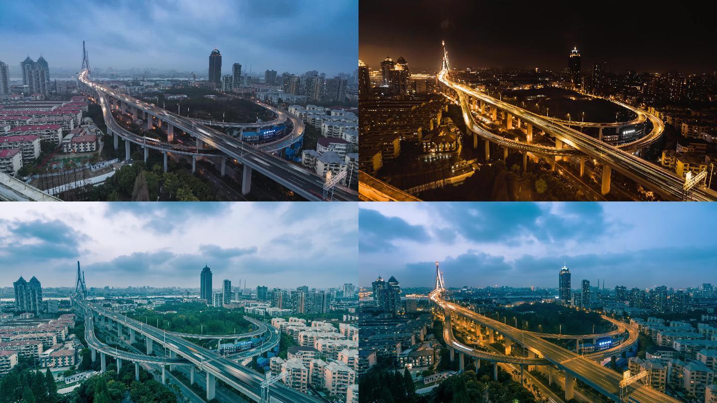 上海延时城市桥车流杨浦大桥