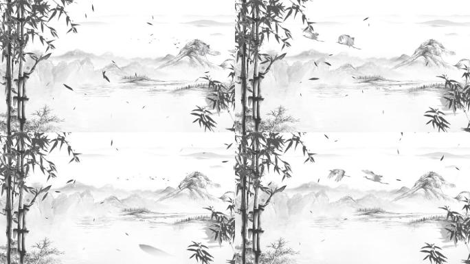 竹子群山水墨-无缝循环