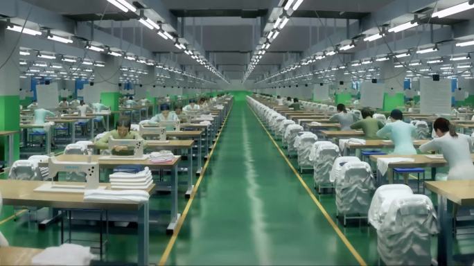 【三维】缝纫工厂车间三维流水线生产线