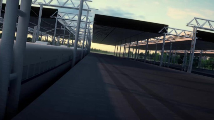 【三维】高铁动车和谐号车站建筑生长动画