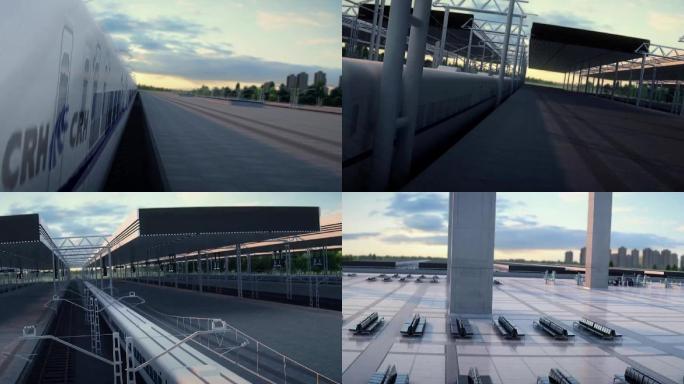 【三维】高铁动车和谐号车站建筑生长动画