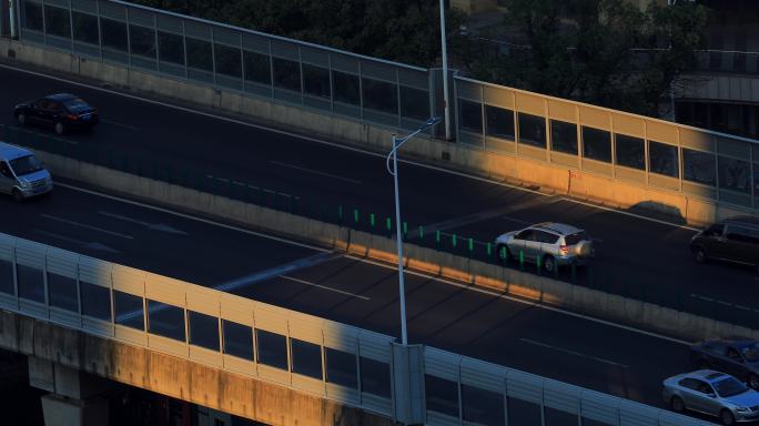 4K城市清晨高架桥车流一组