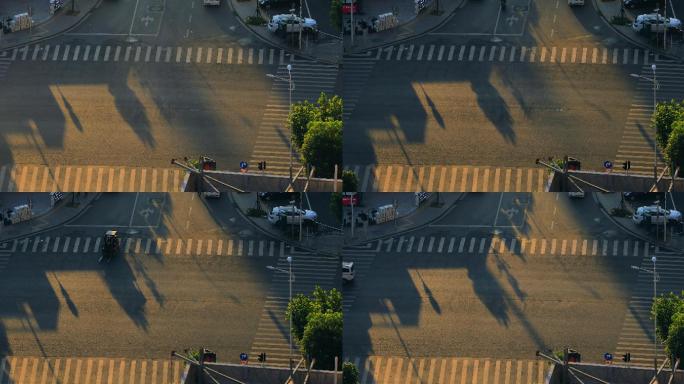 4K城市清晨十字路口人流车流【7倍速】