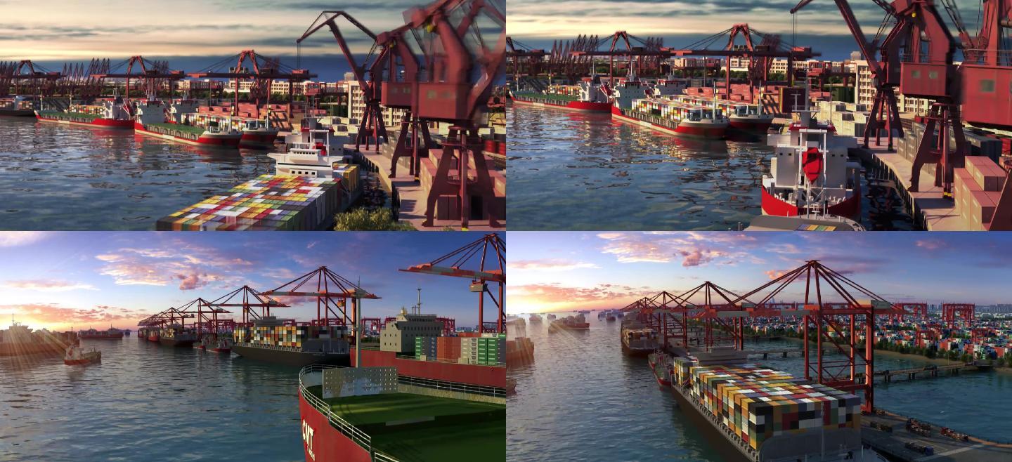 【三维】港口货船码头船外贸集装箱起重机