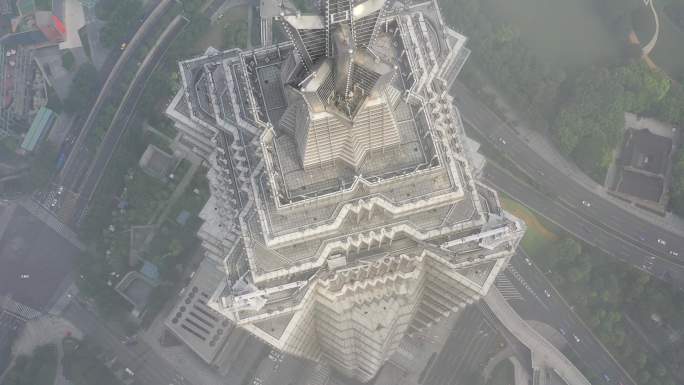 4K原素材-平流雾中的上海城市地标建筑