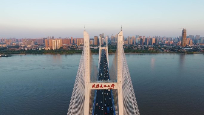 武汉长江二桥高清城市航拍素材武汉加油