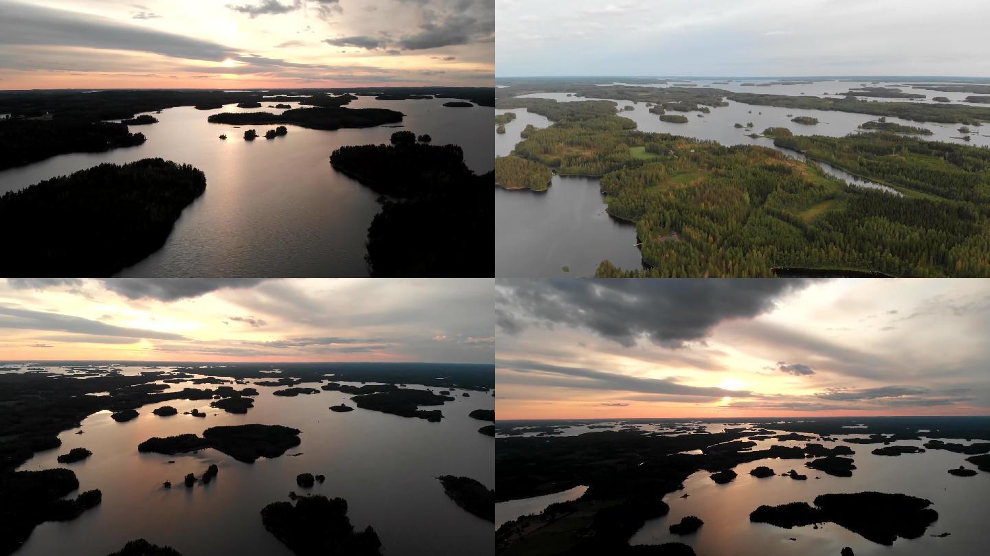 湖泊沼泽湿地夕阳西下日落黄昏