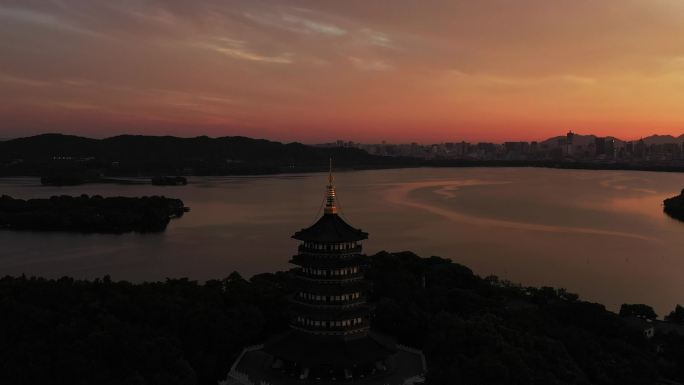 杭州雷峰塔早霞航拍