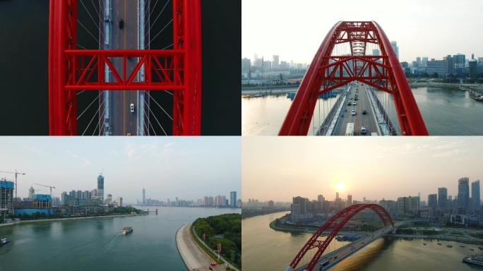 武汉晴川桥高清城市航拍素材武汉加油