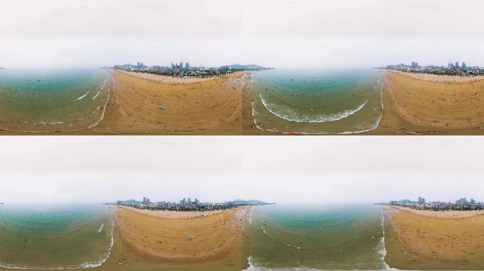 素材海滨海滩VR全景航拍青岛崂山石老人