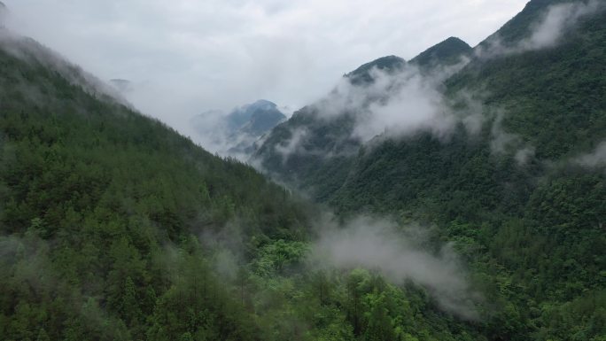 四川达州宣汉县巴山大峡谷雨天云雾航拍