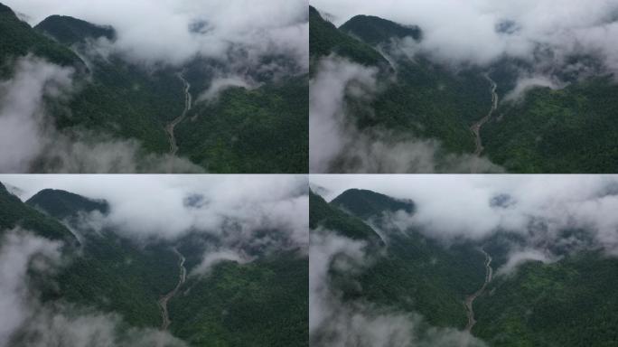 四川达州宣汉县巴山大峡谷雨天云雾航拍