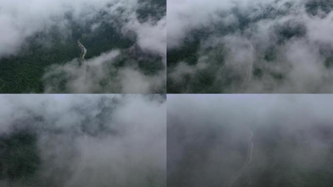 四川达州宣汉县巴山大峡谷雨天云雾航拍