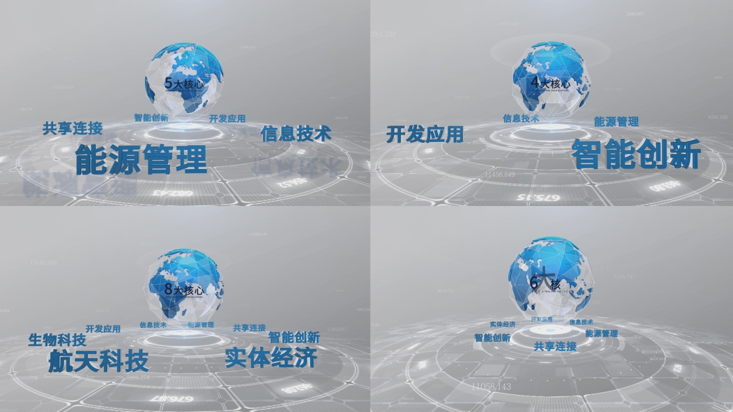 E3D立体文字分类平台地球字幕核心展示
