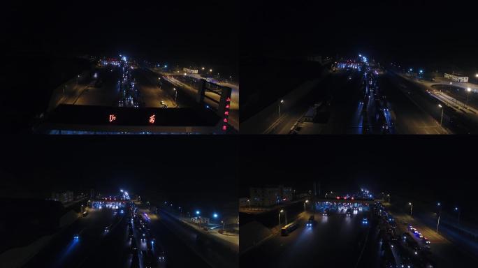 山西河北省界高速公路夜间拥堵车流航拍