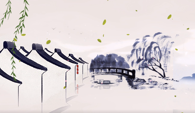 小桥流水中国风水墨循环视频背景
