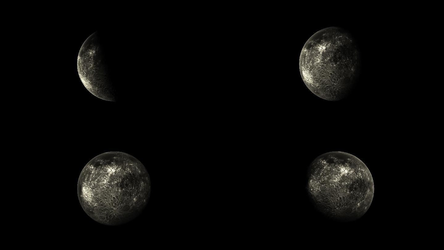 高清月球从半月到满月月食过程