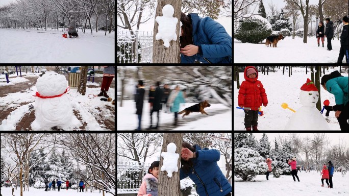 城市雪景赏雪打雪仗堆雪人快乐冬天