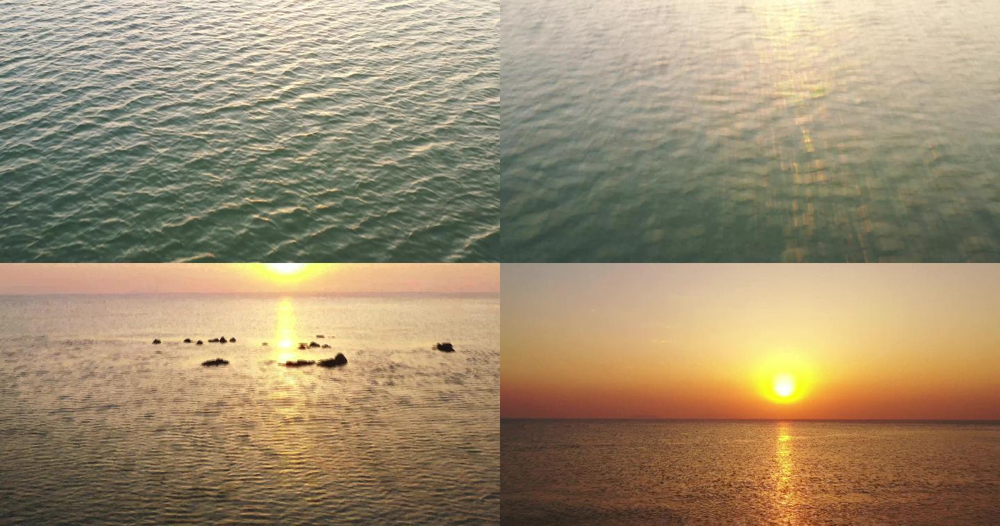 4K俯视海面波涛、海上日出（长镜头）原创