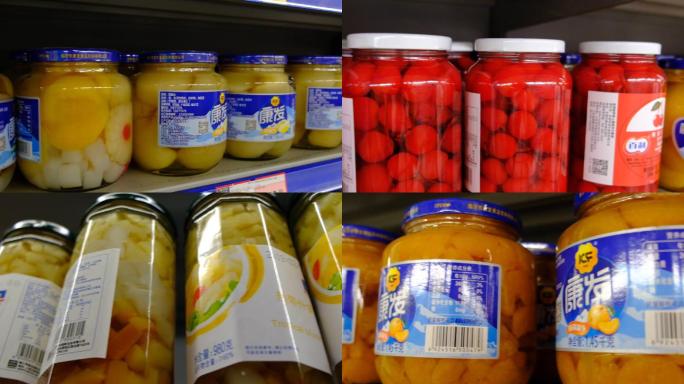 超市货架罐头水果罐头民生