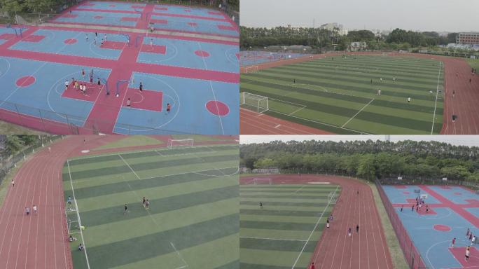 4K航拍运动素材跑步踢足球打蓝球运动场b