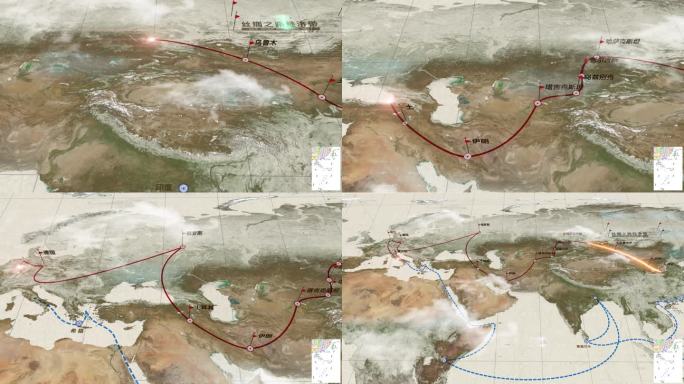 一带一路丝绸之路经济带路线图【视频素材】