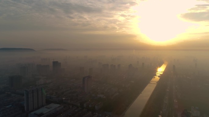 城市日出平顶山湛河延时拍摄（4K）