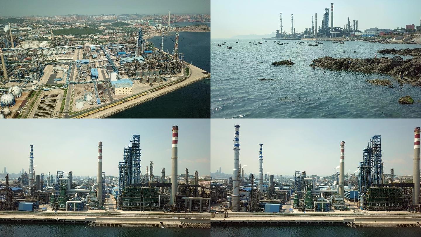 航拍海岸石油化工厂