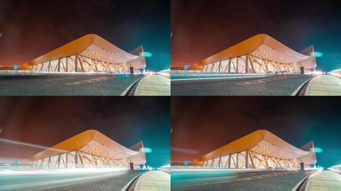 长水机场航站楼侧面延时摄影夜景6k