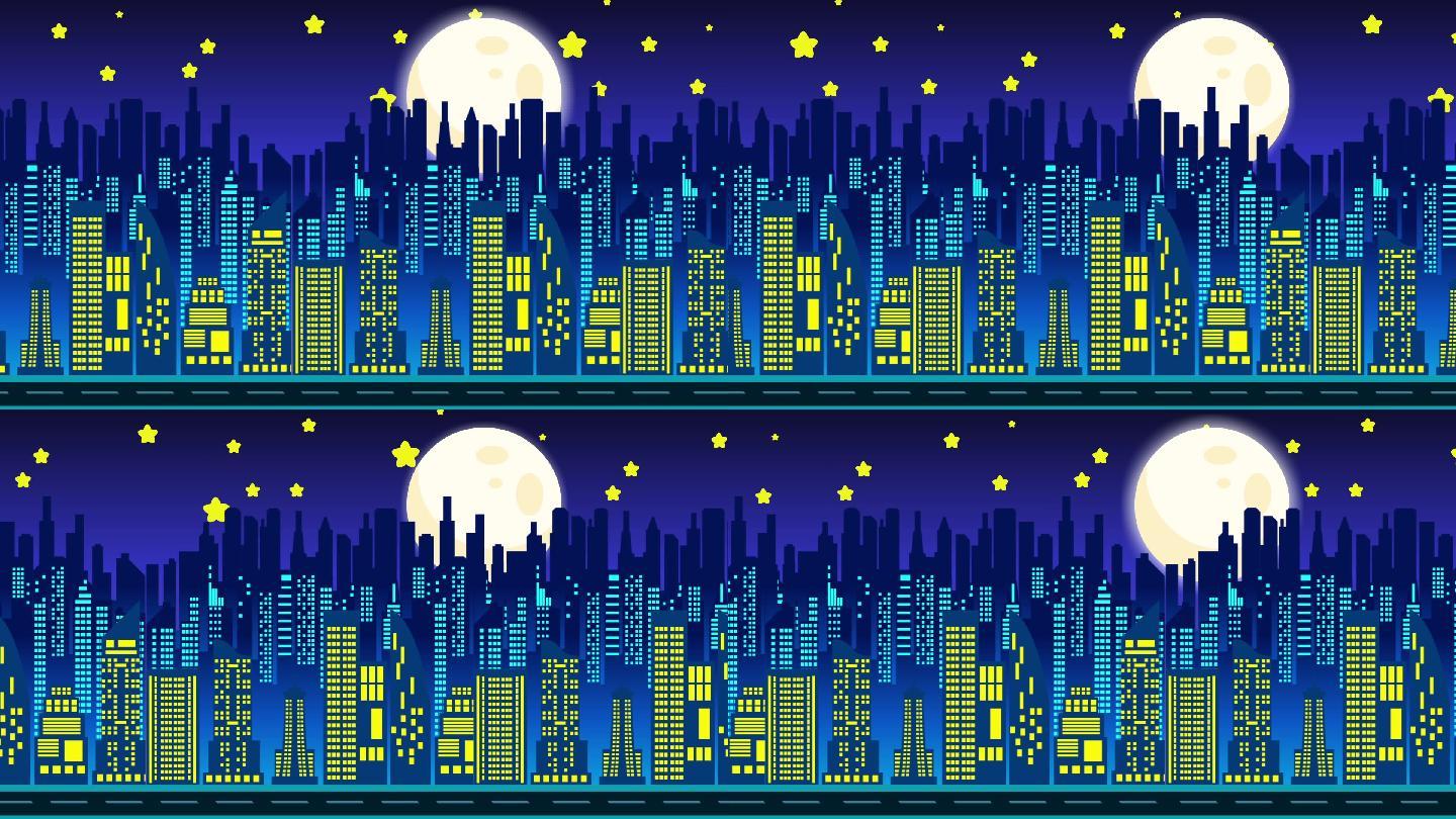 卡通城市夜晚背景循环