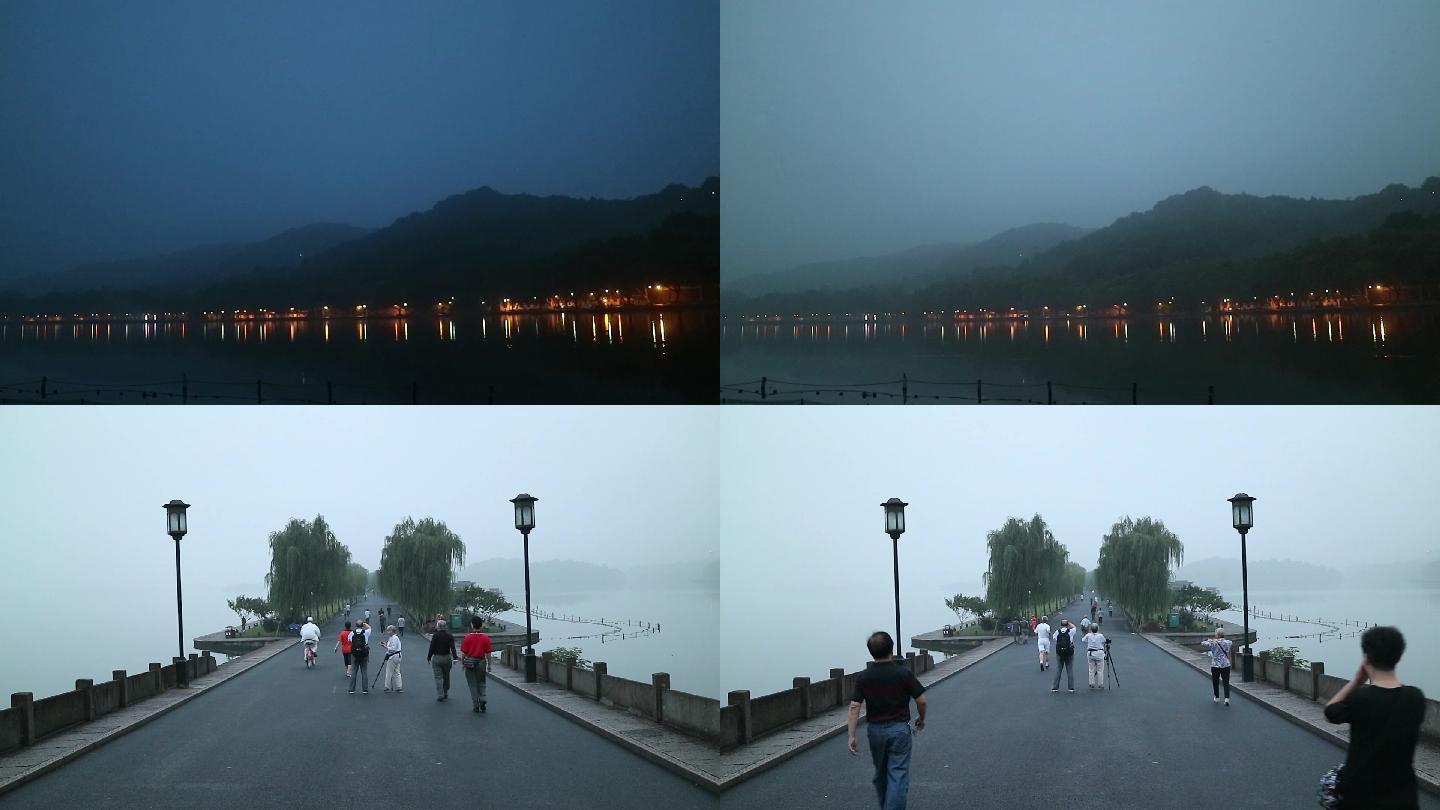 西湖杭州延时摄影苏堤白堤时间变化