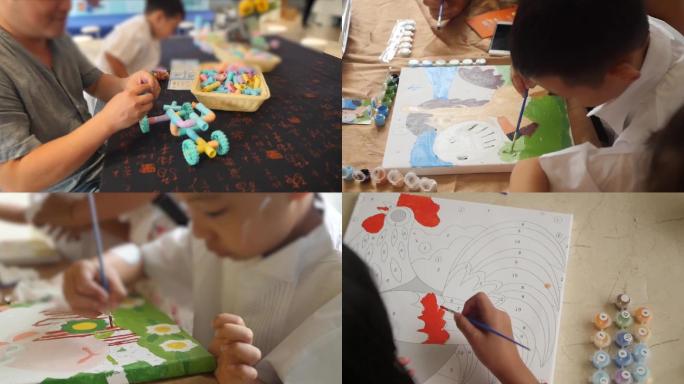 小孩画画拼图亲子活动欢乐一家人