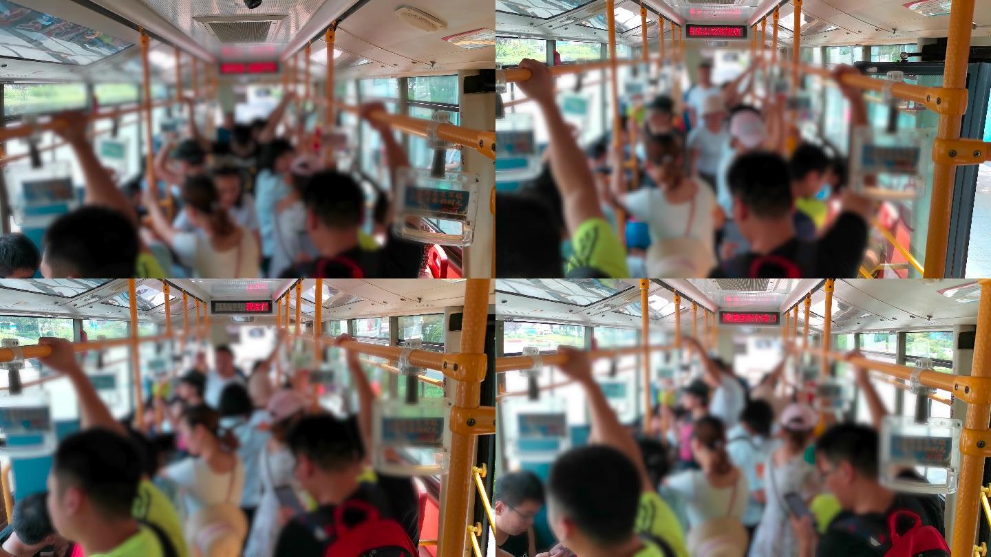挤公交-公交车上人群-公交车