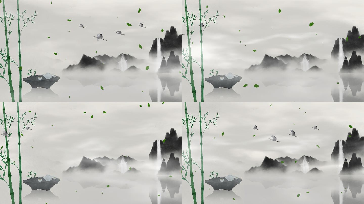竹林山水中国风水墨循环视频背景
