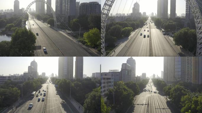 4K-log原素材-潍坊东风东街桥梁航拍