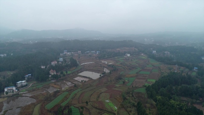 震撼大气航拍雨后乡下山间稻田