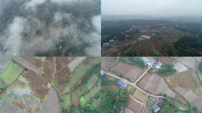 震撼大气航拍雨后乡下山间稻田