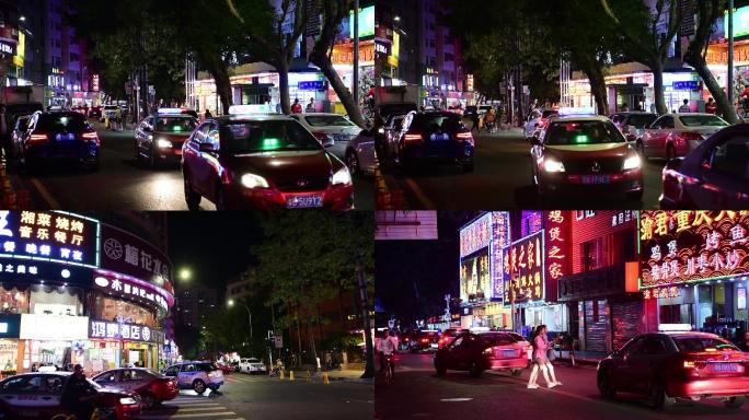 深圳夜晚街头行驶的出租车