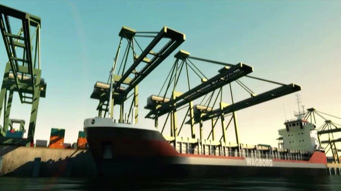 三维物流码头港口贸易油轮