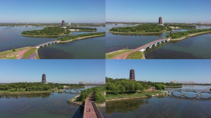 4K-log原素材-东营湿地鸣翠湖航拍