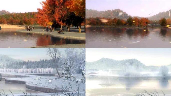 西湖秋冬季节变化公园湖泊