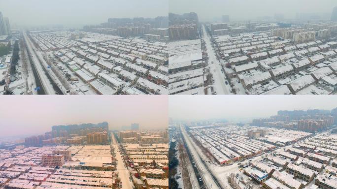 城市雪景航拍青岛西海岸雪景