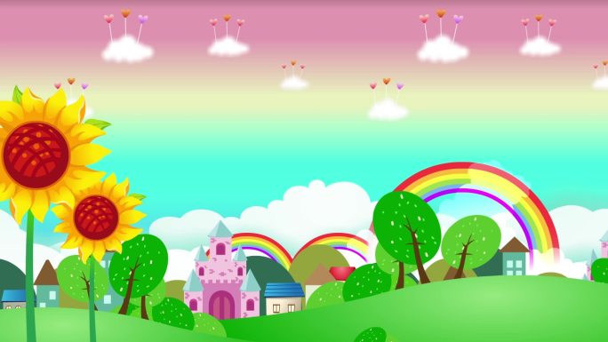 唯美彩虹房屋卡通背景循环