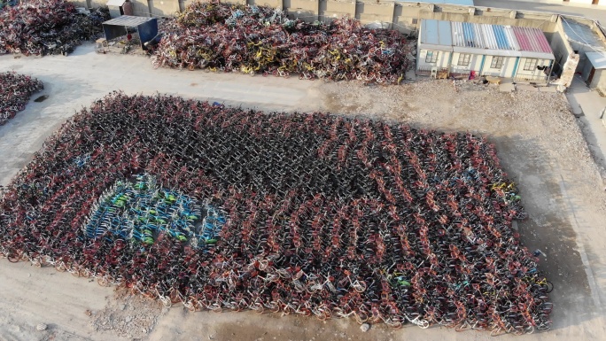 4K原素材-废弃的共享单车堆码场