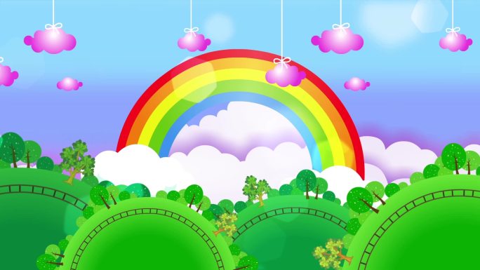 欢快卡通彩虹天空背景循环