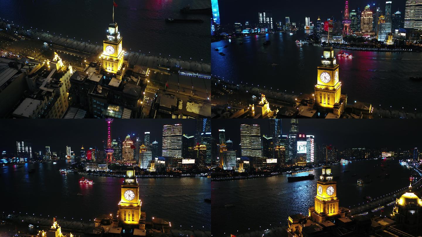 4K原素材-大雪后上海外滩钟楼城市地标