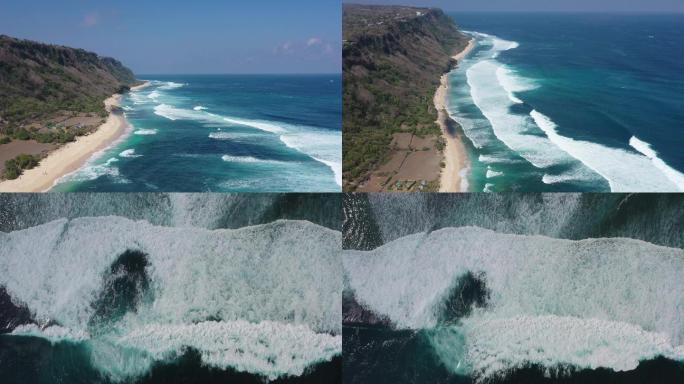 震撼大气航拍优美海浪岛屿沙滩休闲旅游度假