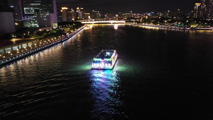 广州珠江夜游航拍夜景空镜