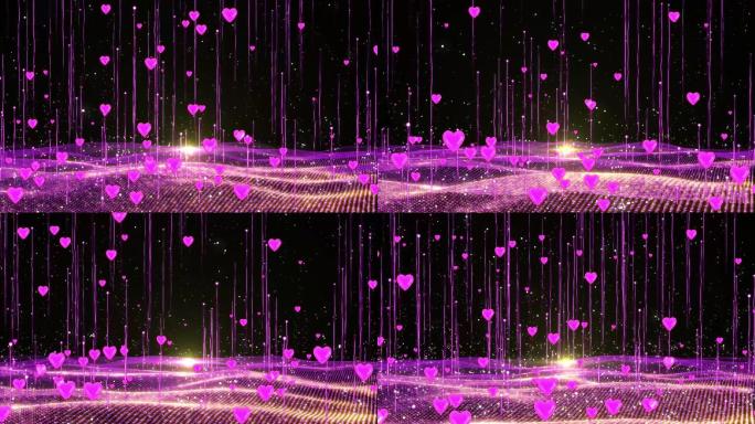 浪漫紫色爱心闪烁粒子无缝循环视频